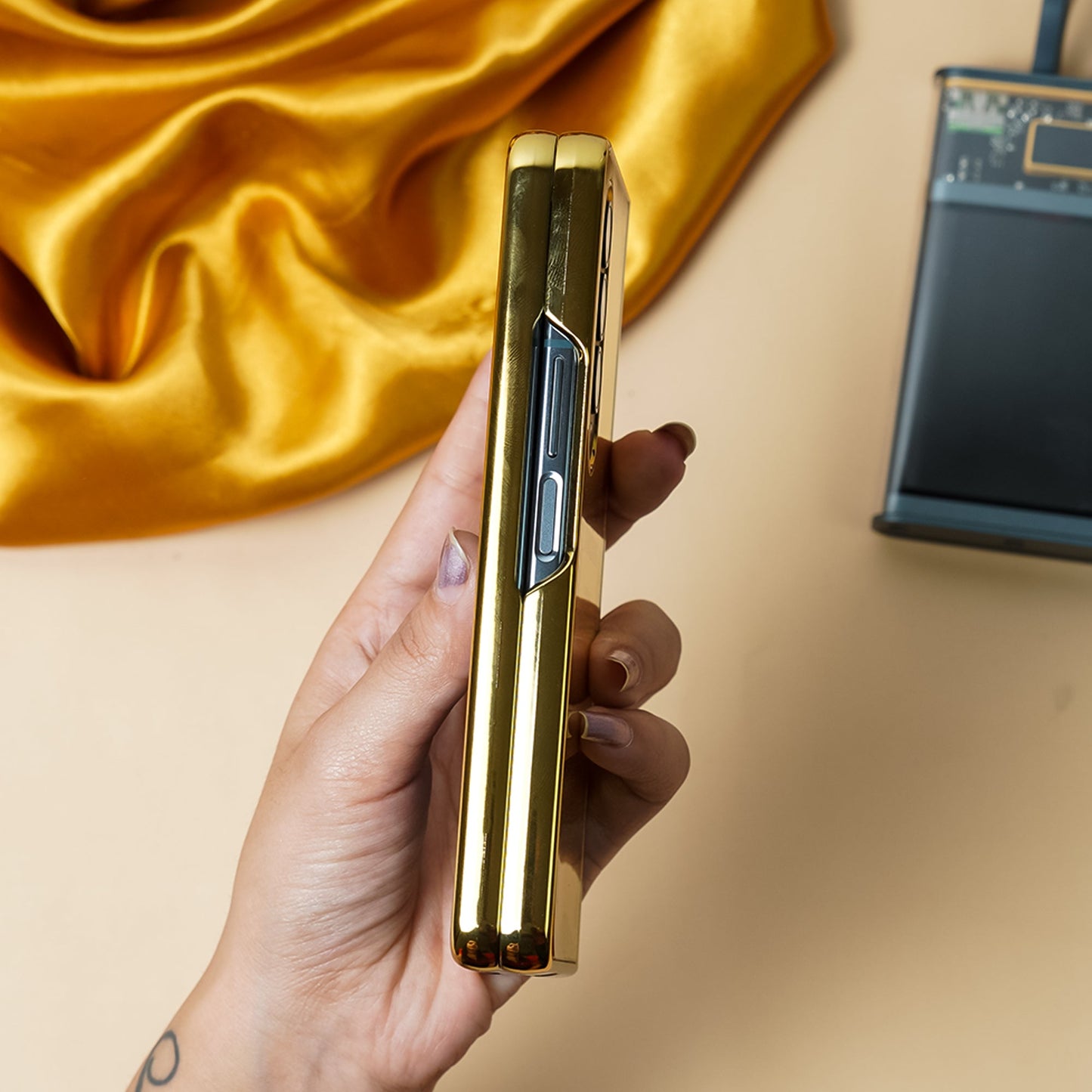 Galaxy Z Fold4 Crafted Gold Luxurious Camera Protective Case casemarts