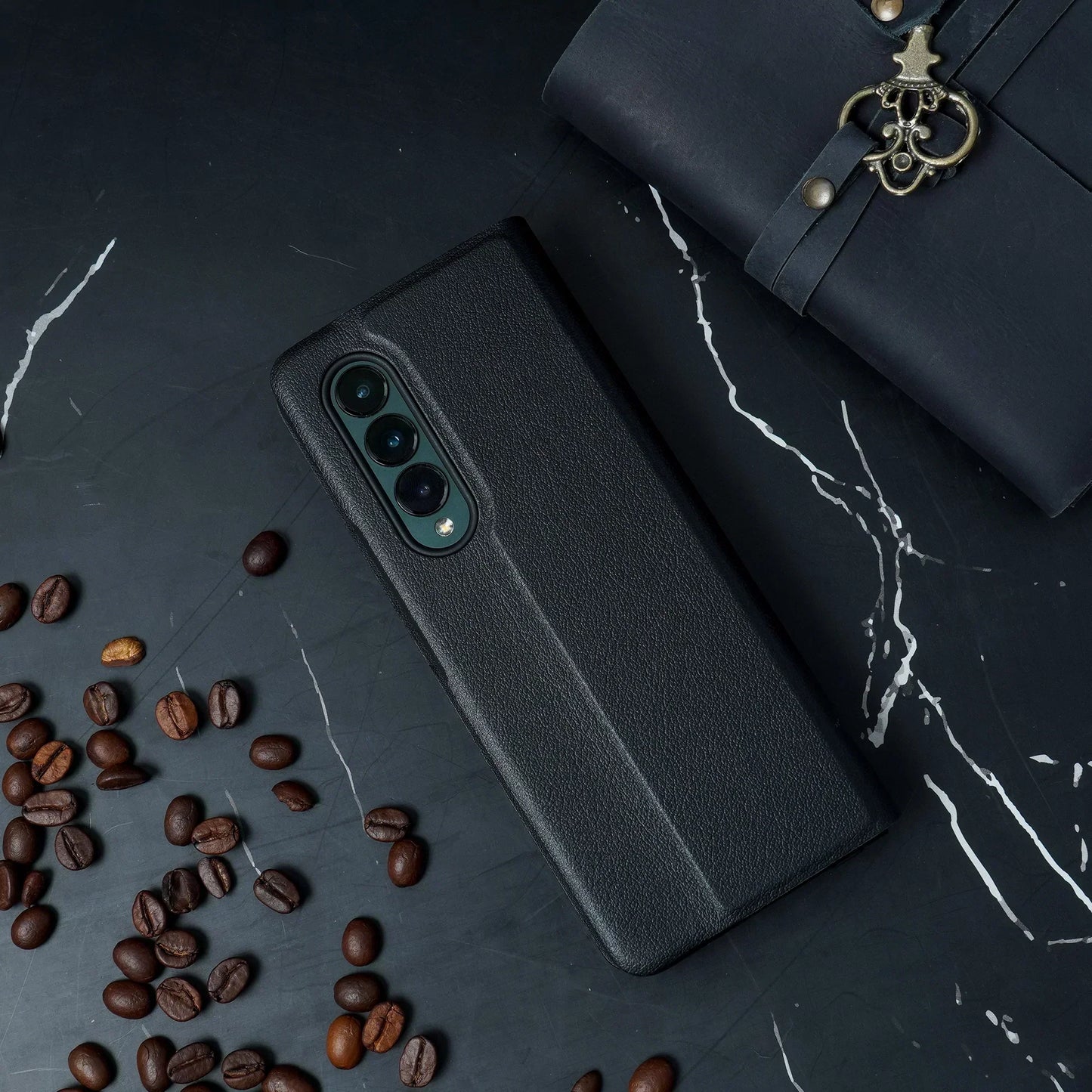 Galaxy Z Fold3 Grid Weaving Pattern Glass Flip Case casemarts