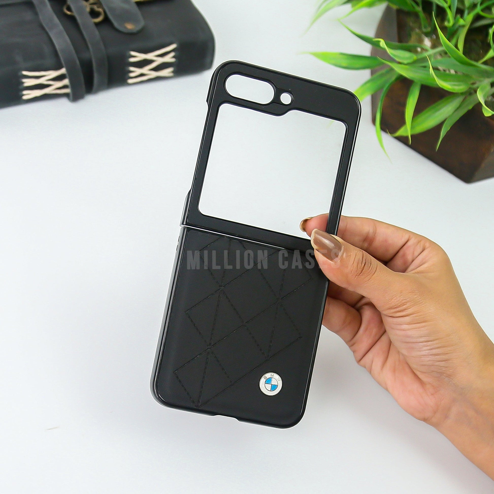 Galaxy Z Flip5 BMW Genuine Leather Texture Case casemarts