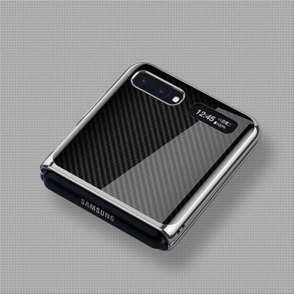 Galaxy Z Flip Carbon Fiber Texture Glass Case casemarts