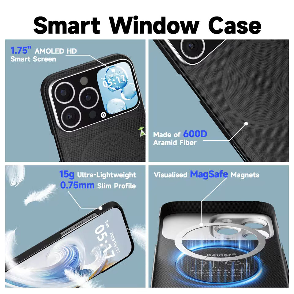 Smart iPhone Case with 1.83″ OLED Screen – Video Dial, Selfie Preview & Magnetic Charge