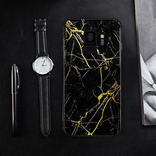 Galaxy S9 Gold Dust Texture Marble Glass Case casemarts