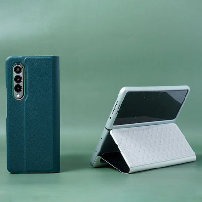 Galaxy Z Fold3 Grid Weaving Pattern Glass Flip Case casemarts