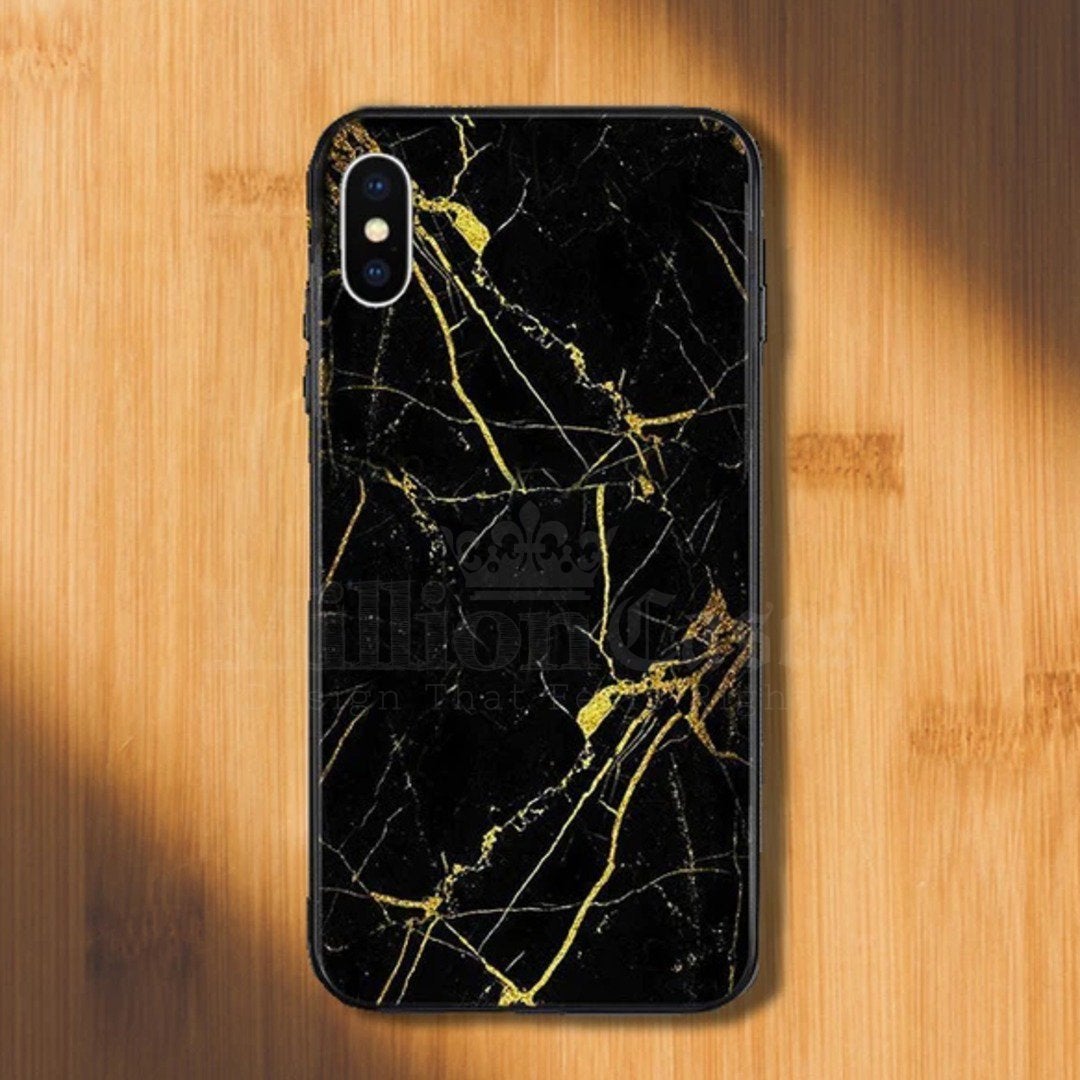 iPhone XS Max Gold Dust Texture Marble Glass Case casemarts