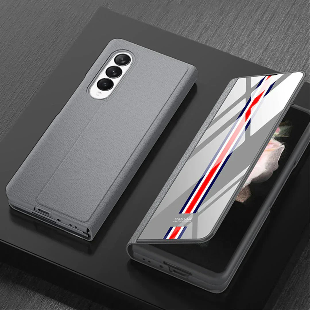 Galaxy Z Fold4 Luxury Colored Strap Glass Flip Case casemarts