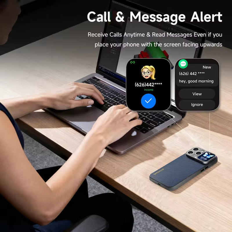 Smart iPhone Case with 1.83″ OLED Screen – Video Dial, Selfie Preview & Magnetic Charge