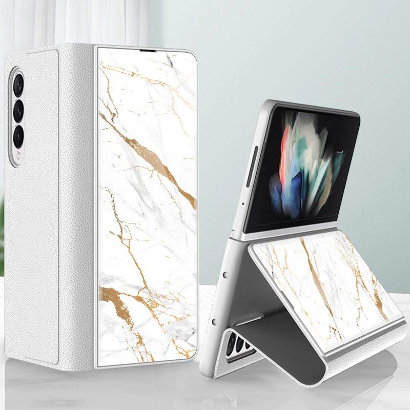 Galaxy Z Fold3 Marble Texture Glass Case casemarts